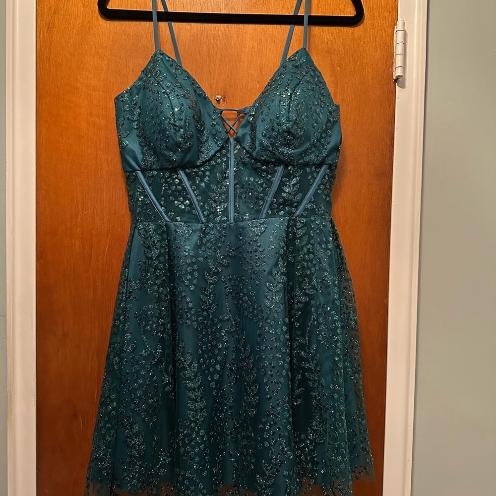 Blondie Nites Teal Embellished Prom Dress